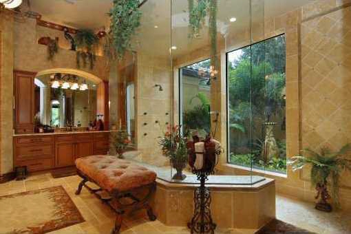 Bathroom with glass- enclosed shower