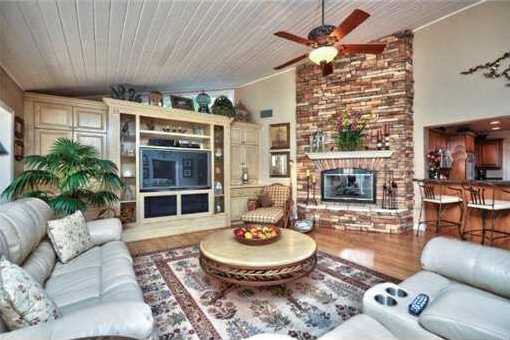 Open living room with fireplace